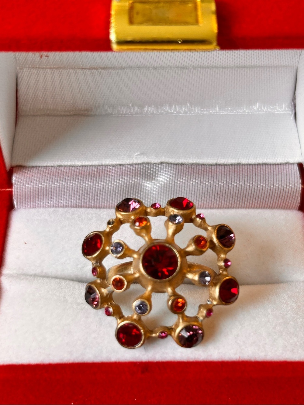 Vintage Agatha Paris gold-tone Sputnik-style adjustable ring cabochons 80s RARE
